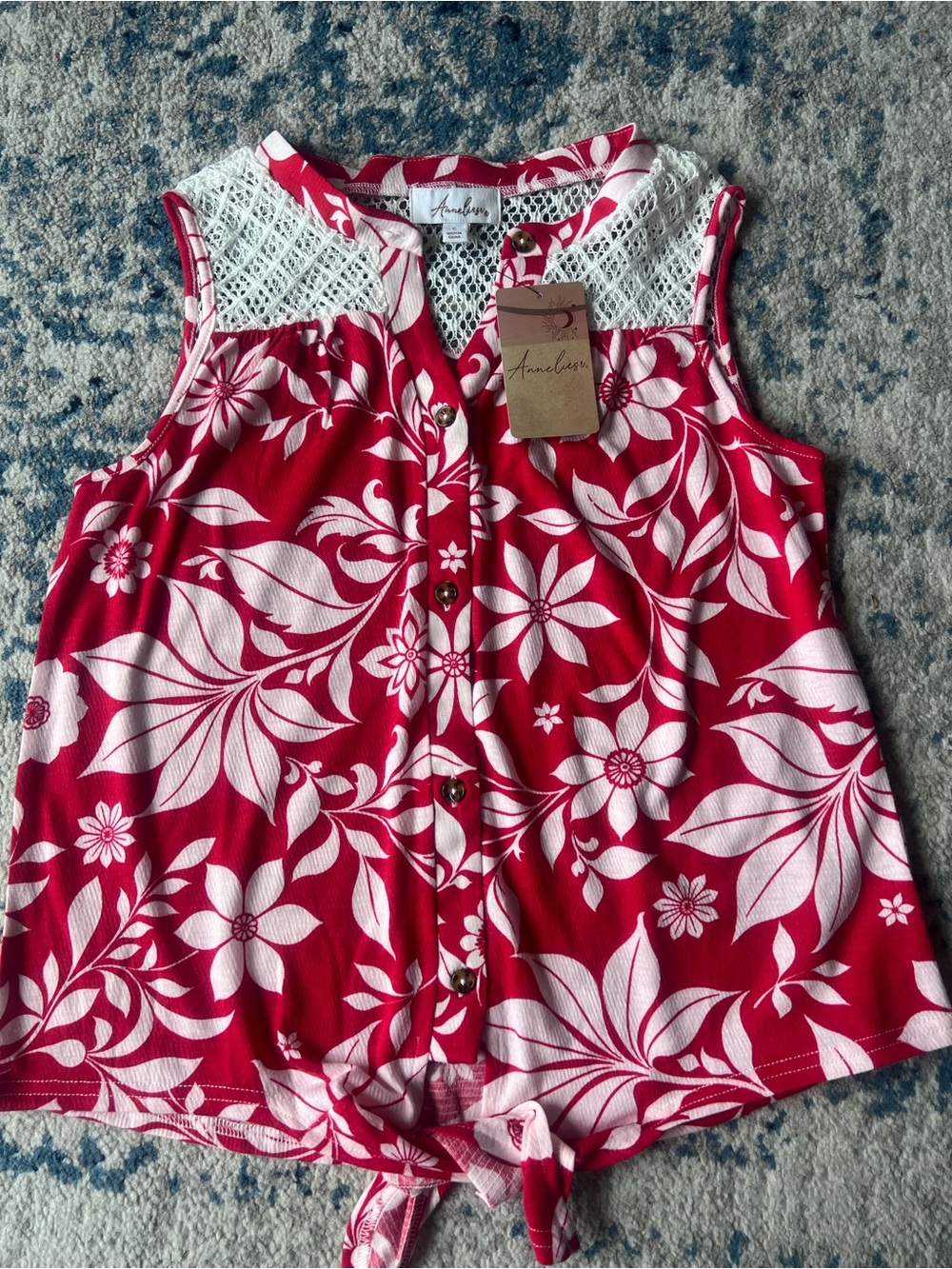 Red Floral Tie-Front Sleeveless Top